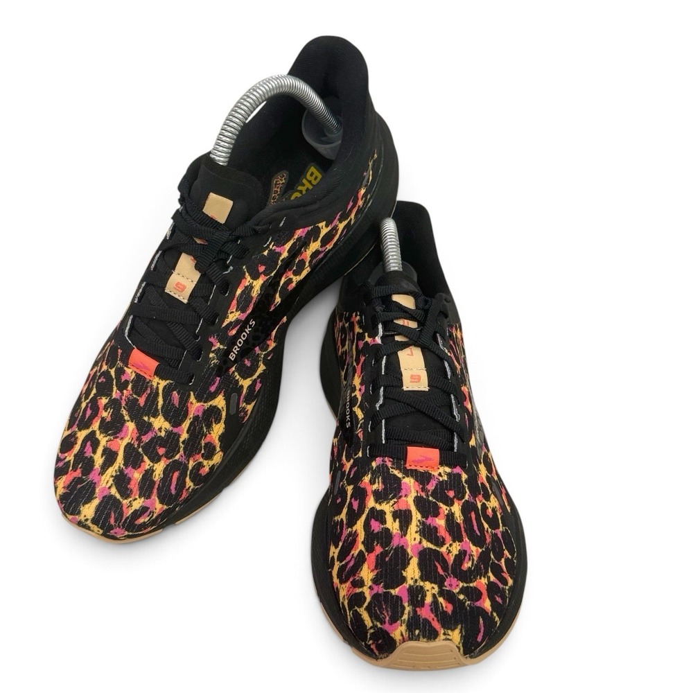 Brooks Launch GTS 9 Women's US 9 B Black Yellow Pink Leopard Print Running Shoes